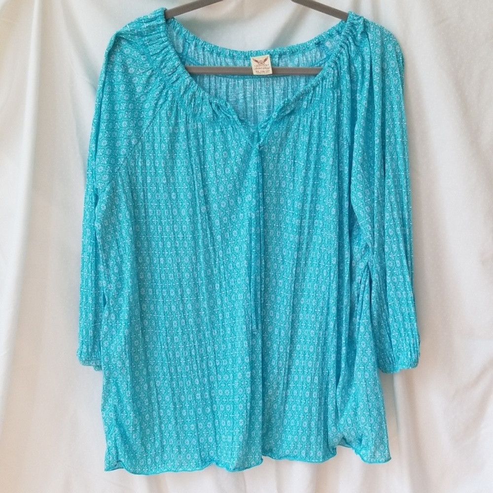 Turquoise cafe length sleeve top